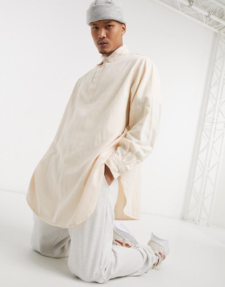 Asos Design Extreme Oversized Overhead Shirt In Ecru Twill-neutral