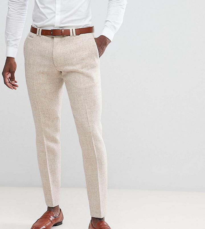 Noak Skinny Suit Pants In Harris Tweed - Beige