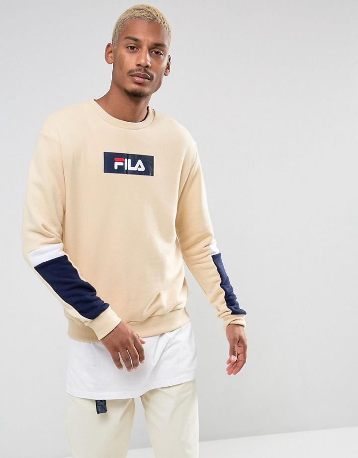 Fila Black Small Retro Logo Sweatshirt With Paneled Sleeve - Stone