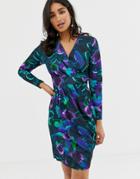 Closet Cross Over Purple Print Dress - Purple