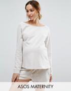 Asos Maternity Lounge Longline Oatmeal Marl Jersey Off Shoulder Sweatshirt - Beige