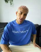 Asos Oversized T-shirt With Printed Logo In Blue-blues