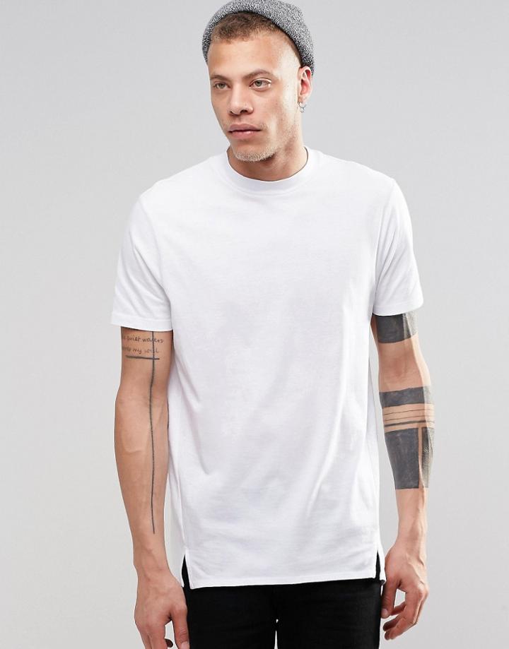 Asos Super Longline T-shirt With Curved Back Hem And Wide Neck Trim - White