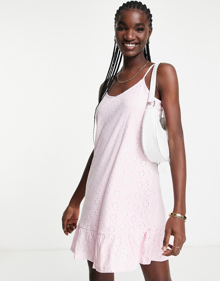 Vila Eyelet Mini Cami Dress In Light Pink - Lpink