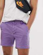 Asos Design Skinny Shorter Chino Shorts In Washed Lilac - Purple