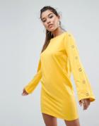 Asos Mini Sweat Dress With Popper Details-yellow