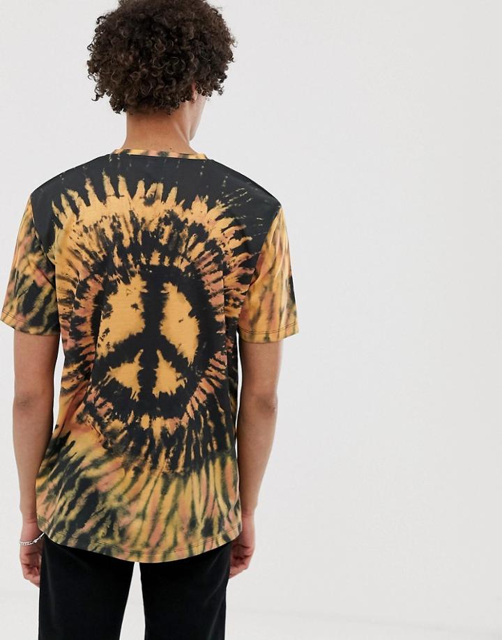 Asos Design Relaxed T-shirt With Peace Tie Dye Wash - Multi