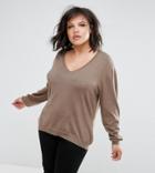 Elvi Brown V Neck Sweater - Brown