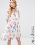 Asos Petite Smock Dress In Organza Floral - Multi