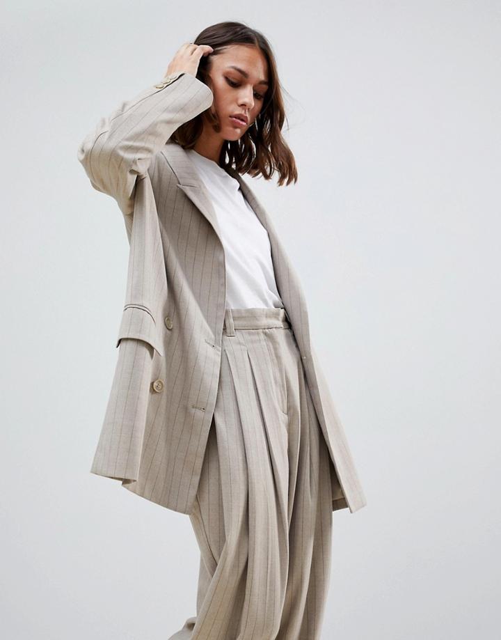 Weekday Pinstripe Blazer In Beige - Beige