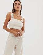 Parallel Lines Buckle Strap Cami Crop Top Two-piece-beige