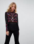 Rd & Koko Embroided Blouse With Peplum Detail - Black
