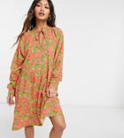 Native Youth Smock Dress With High Pleated Collar In Leopards Print-pink