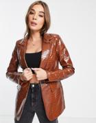 Glamorous Relaxed Blazer In Brown Faux Croc - Part Of A Set
