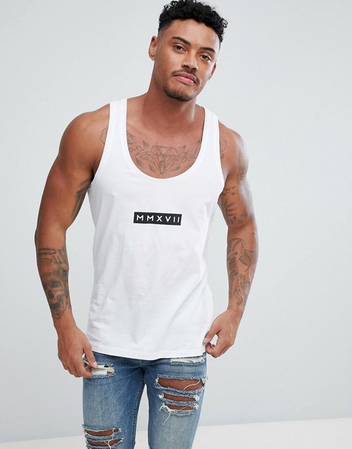 Asos Design Tank In White With Roman Numerals Print - White