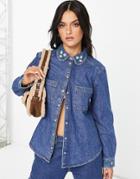 & Other Stories Denim Shirt With Floral Embroidery In Blue - Part Of A Set-blues