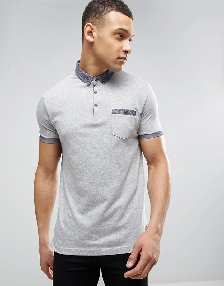 Brave Soul Contrast Print Collar Polo - Gray