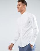 Selected Homme Regular Fit Grandad Shirt In Stripe - White