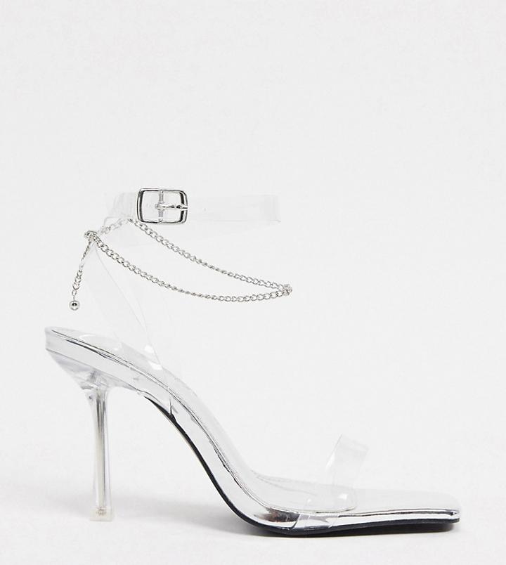 Public Desire Wide Fit April Heeled Sandal With Anklet In Silver
