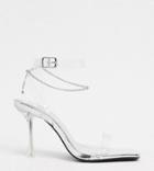 Public Desire Wide Fit April Heeled Sandal With Anklet In Silver
