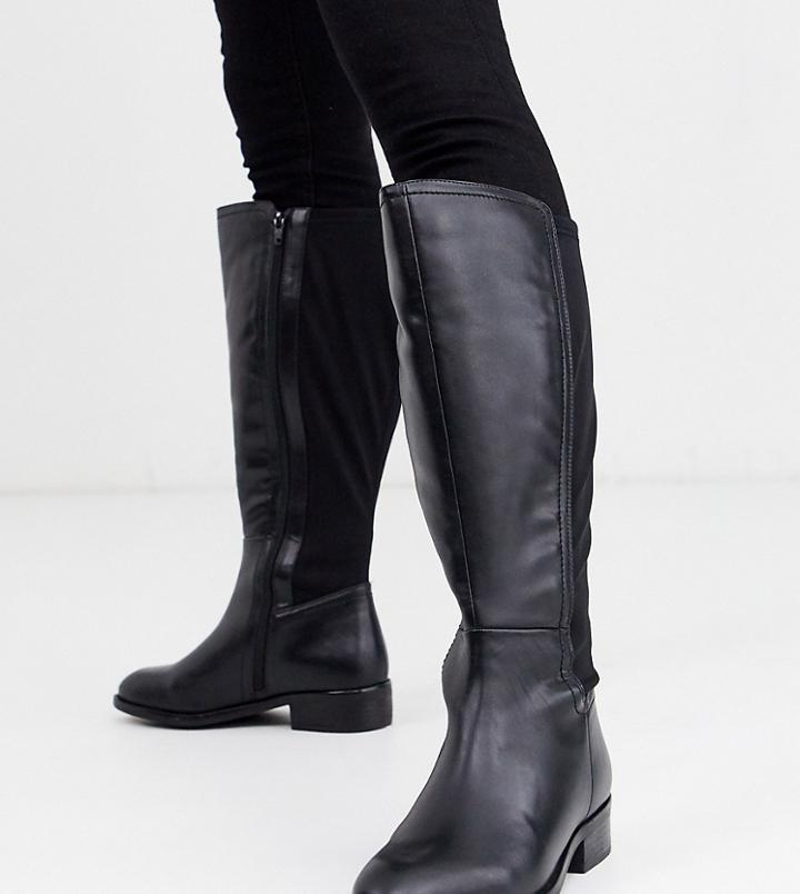 Simply Be Extra Wide Fit Knee High Boot With Stretch Back In Black