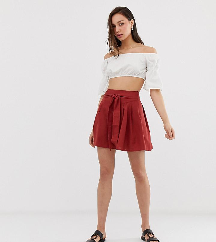 Asos Design Tall Tie Front Mini Skirt In Cotton-red