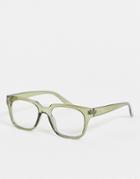 Asos Design Recycled Frame Blue Light Clear Lens Glasses In Green Crystal