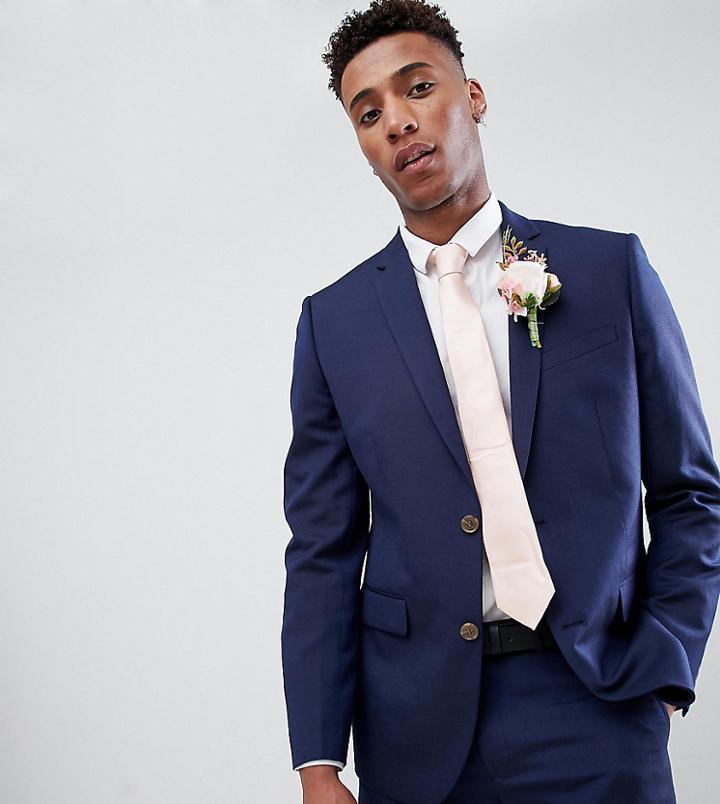 Farah Skinny Wedding Suit Jacket In Linen Exclusive - Navy