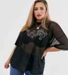 Asos Design Curve Oversized T-shirt With Iridescent Stud Dragon Motif - Black