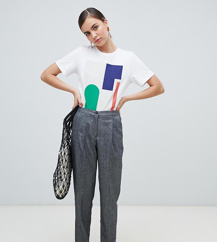 Monki Herringbone Peg Tailored Pants In Gray