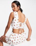 Asos Design Linen Crop Top In Brown And Cream Spot - Part Of A Set-multi