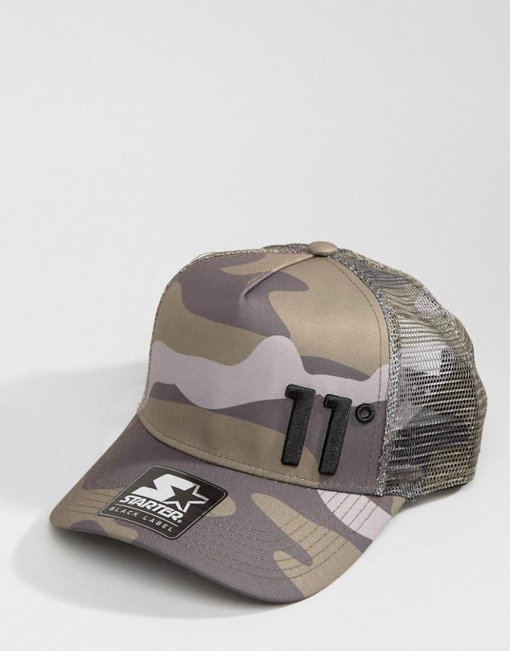 11 Degrees Trucker Cap In Wood Camo - Brown