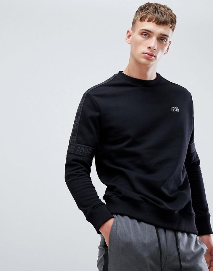 Cavalli Class Sweatshirt In Black With Logo Taping - Black