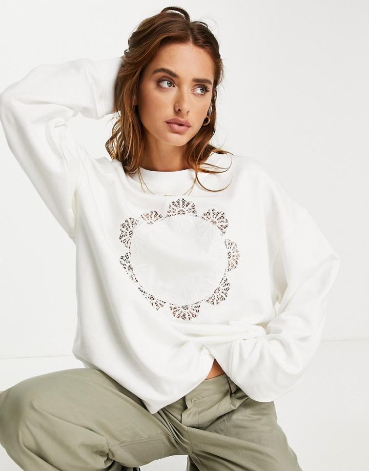 Topshop Crochet Insert Sweatshirt In White
