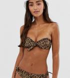 Monki Bow Bikini Top In Leopard Print - Brown