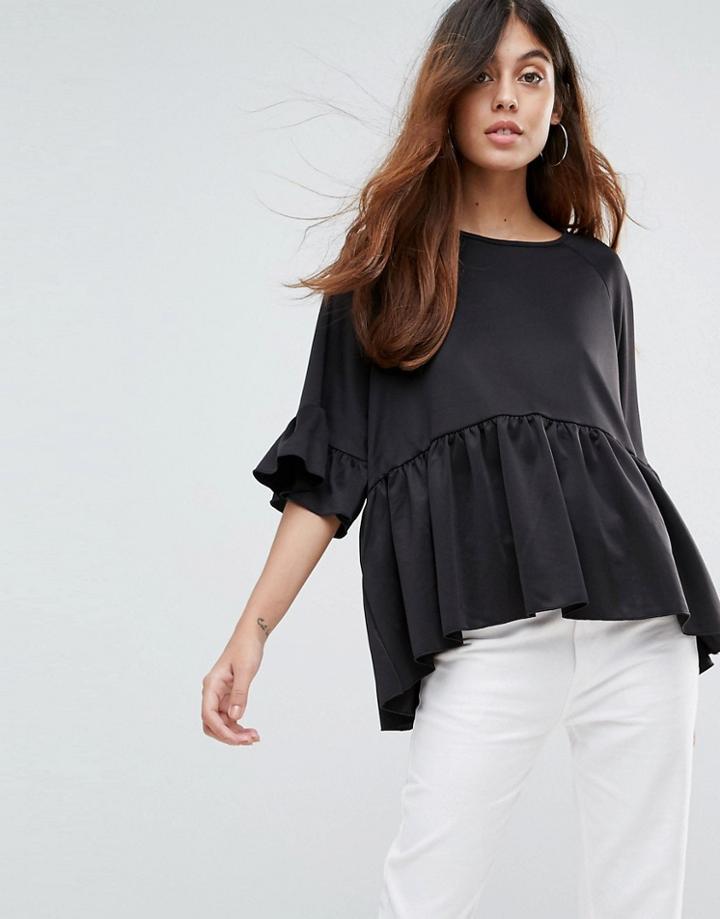 Vero Moda Scuba Peplum Top - Black