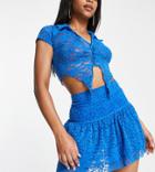 Asyou Ruched Front Lace Rara Mini Skirt In Blue - Part Of A Set