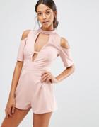 Love & Other Things Romper With Cold Shoulder - Pink