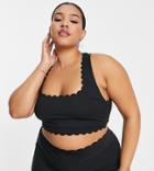 South Beach Plus Recycled Polyester Scallop Edge Crop Top In Black