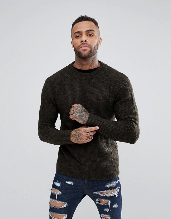 Pull & Bear Crew Neck Sweater In Khaki - Green