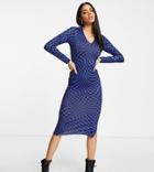 Missguided Midaxi Dress With Open Collar In Blue Checkerboard-blues