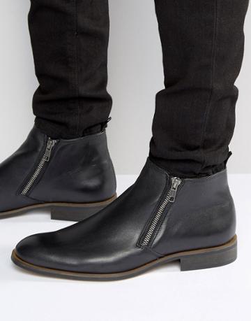 Dune Maccabee Leather Zip Boots - Black