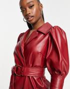 Saint Genies Pu Puff Sleeve Mini Blazer Dress With Belt In Oxblood-red