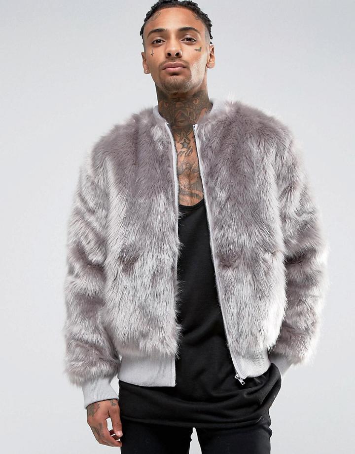 The New County Faux Fur Bomber Jacket - Gray