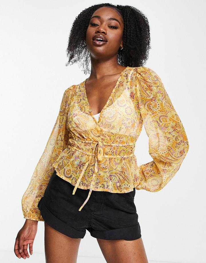 Stradivarius Long Sleeve Paisley Printed Crossed Blouse-multi