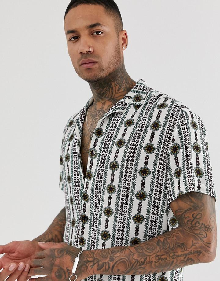 Good For Nothing Revere Collar Shirt In White Print - White