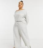 Asos Design Curve Jersey Slouchy Off Shoulder Jumpsuit In Gray Rib-grey