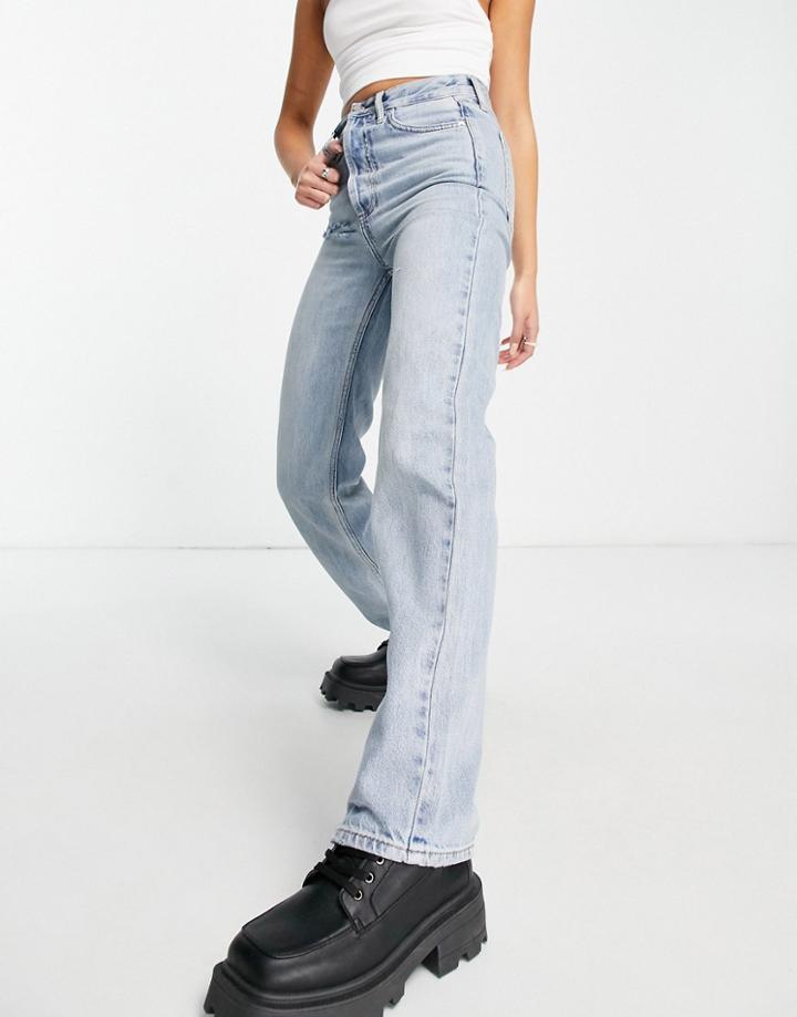 Topshop Kort Cotton Blend Jean With Rip In Bleach - Lblue-blues