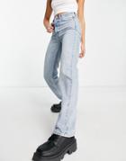 Topshop Kort Cotton Blend Jean With Rip In Bleach - Lblue-blues