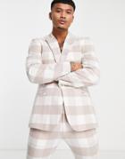 Asos Design Skinny Suit Jacket In Beige Buffalo Plaid-neutral